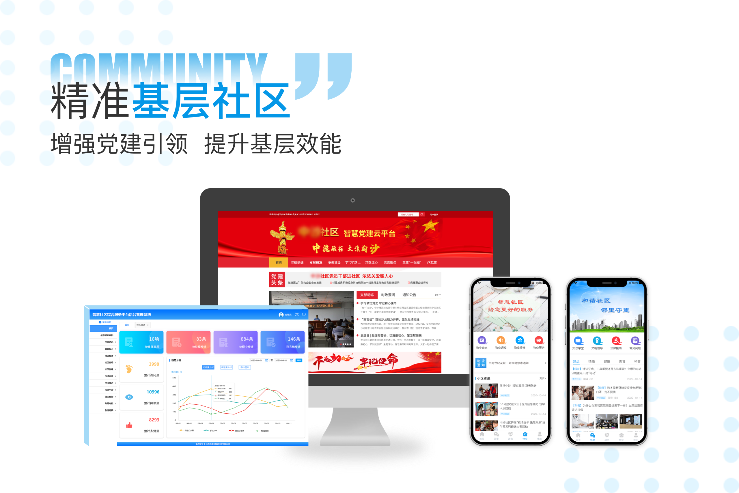 智慧社区，精准基层管理，增强党建引领，提升基层效能。